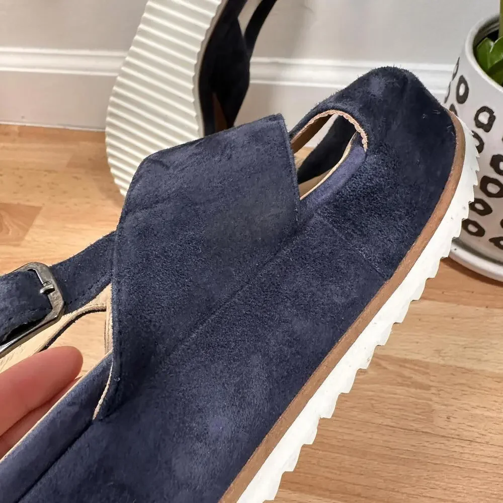 Cordani Womens Kaylee Navy Suede Open Toe Ankle Strap Wedge Sandals Shoes‎ 37